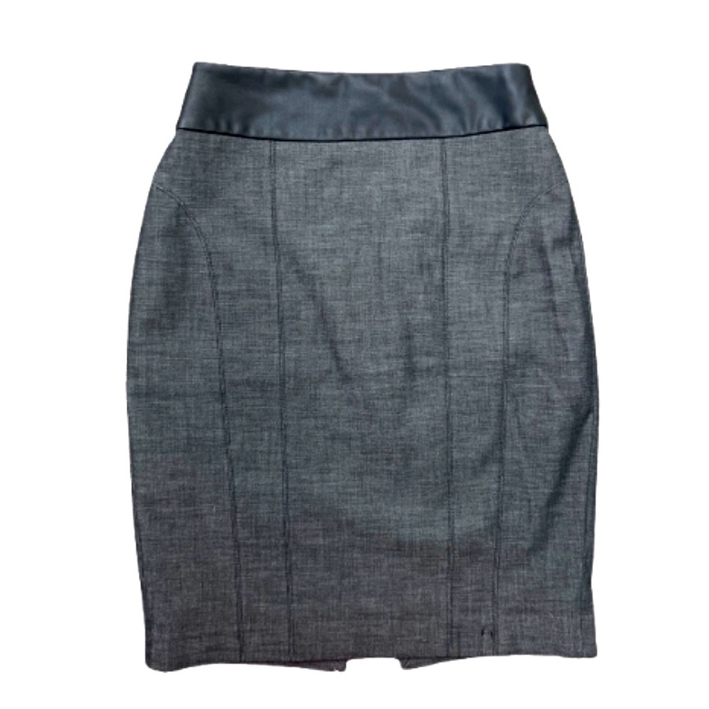 Express Gray Denim Like Pencil Skirt with Black Faux Leather Waistband‎